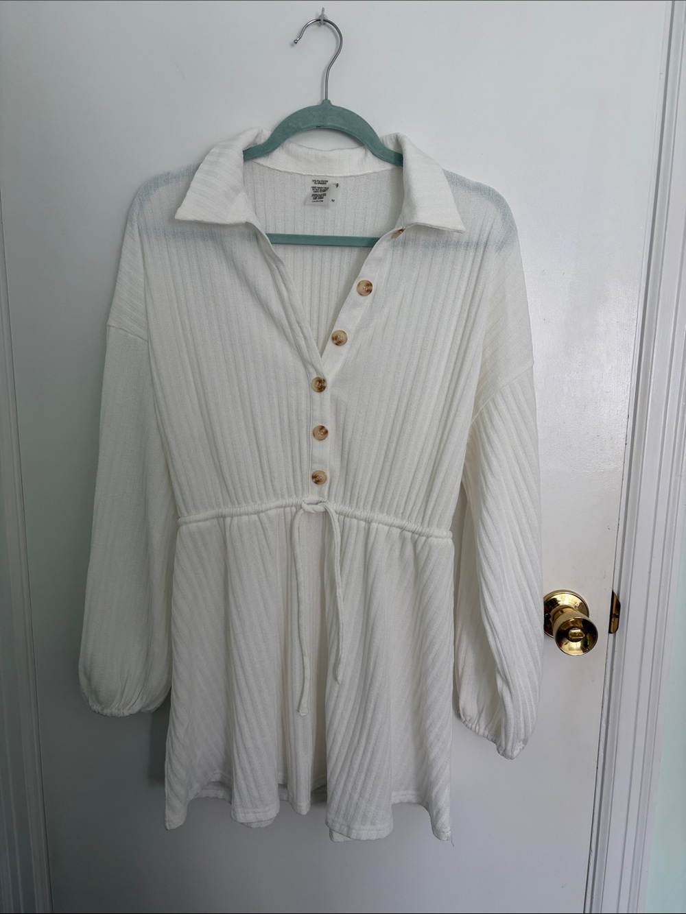 Lulu's Oasis Awaits White Ribbed Button-Up Mini Swim Cover-Up